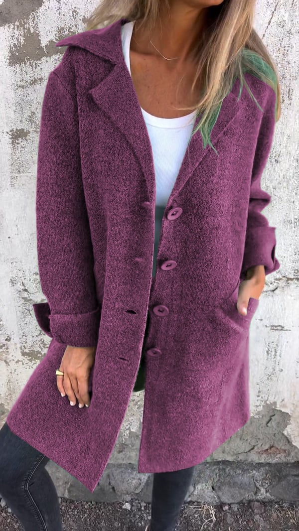 Baylea - Stylish Casual Enkelborstig Jas met Wollen Revers