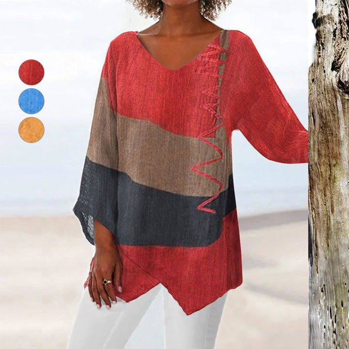 Hélène™ | Elegante Artistieke V-hals Tuniek – Creatief, Luchtig & Stijlvol