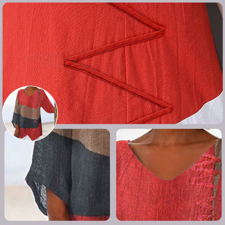 Hélène™ | Elegante Artistieke V-hals Tuniek – Creatief, Luchtig & Stijlvol