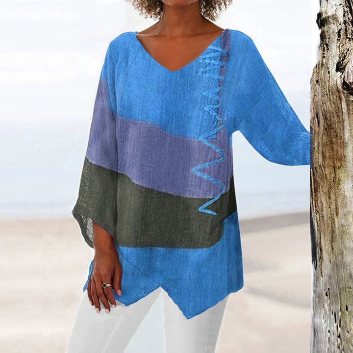Hélène™ | Elegante Artistieke V-hals Tuniek – Creatief, Luchtig & Stijlvol