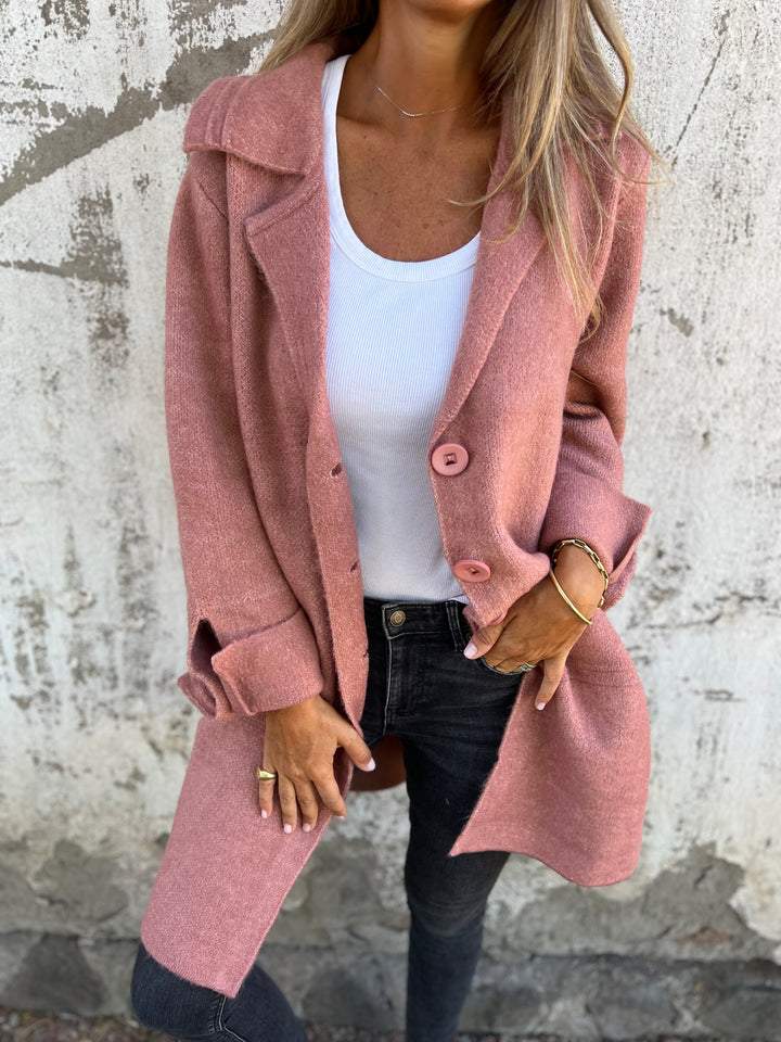 Baylea - Stylish Casual Enkelborstig Jas met Wollen Revers
