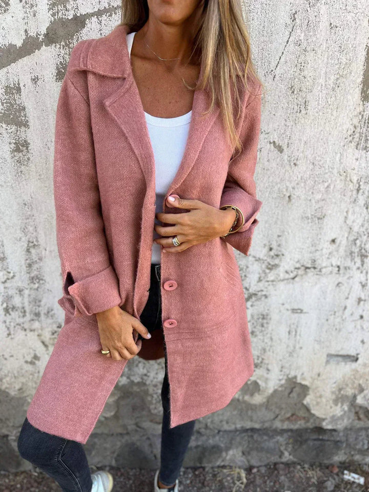 Baylea - Stylish Casual Enkelborstig Jas met Wollen Revers