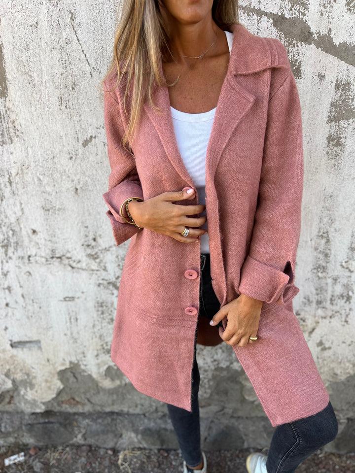 Baylea - Stylish Casual Enkelborstig Jas met Wollen Revers
